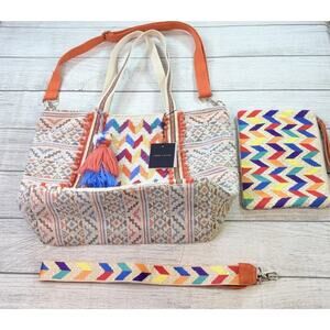 AMERICA & BEYOND Beyond/Embellished Tote Bag 3 Piece Set Boho Made In India